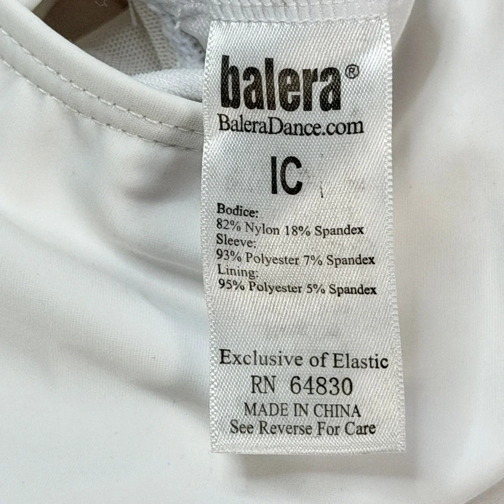 Balera‎ White Long Sleeve Mesh Double X-Back Dance Leotard IC Intermediate Child